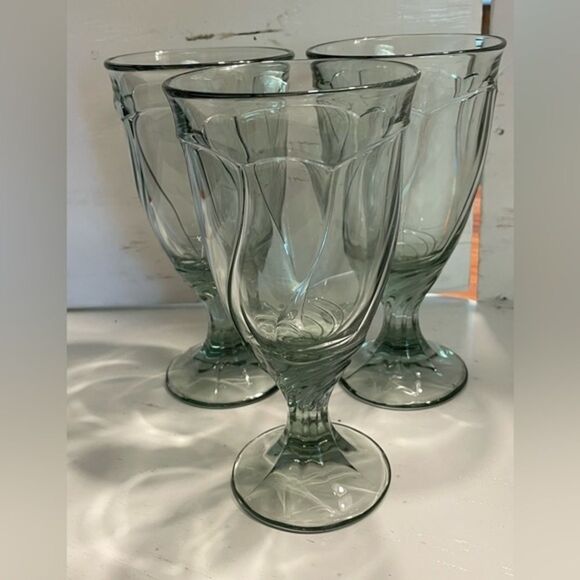 RARE Set 3 Noritake “Sweet Swirl” light green raised swirl lines water goblets - Picture 1 of 7